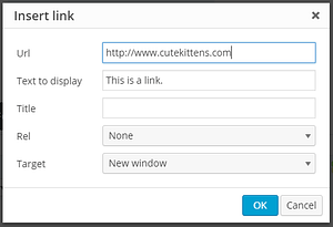 WordPress Insert Link dialogue box.
